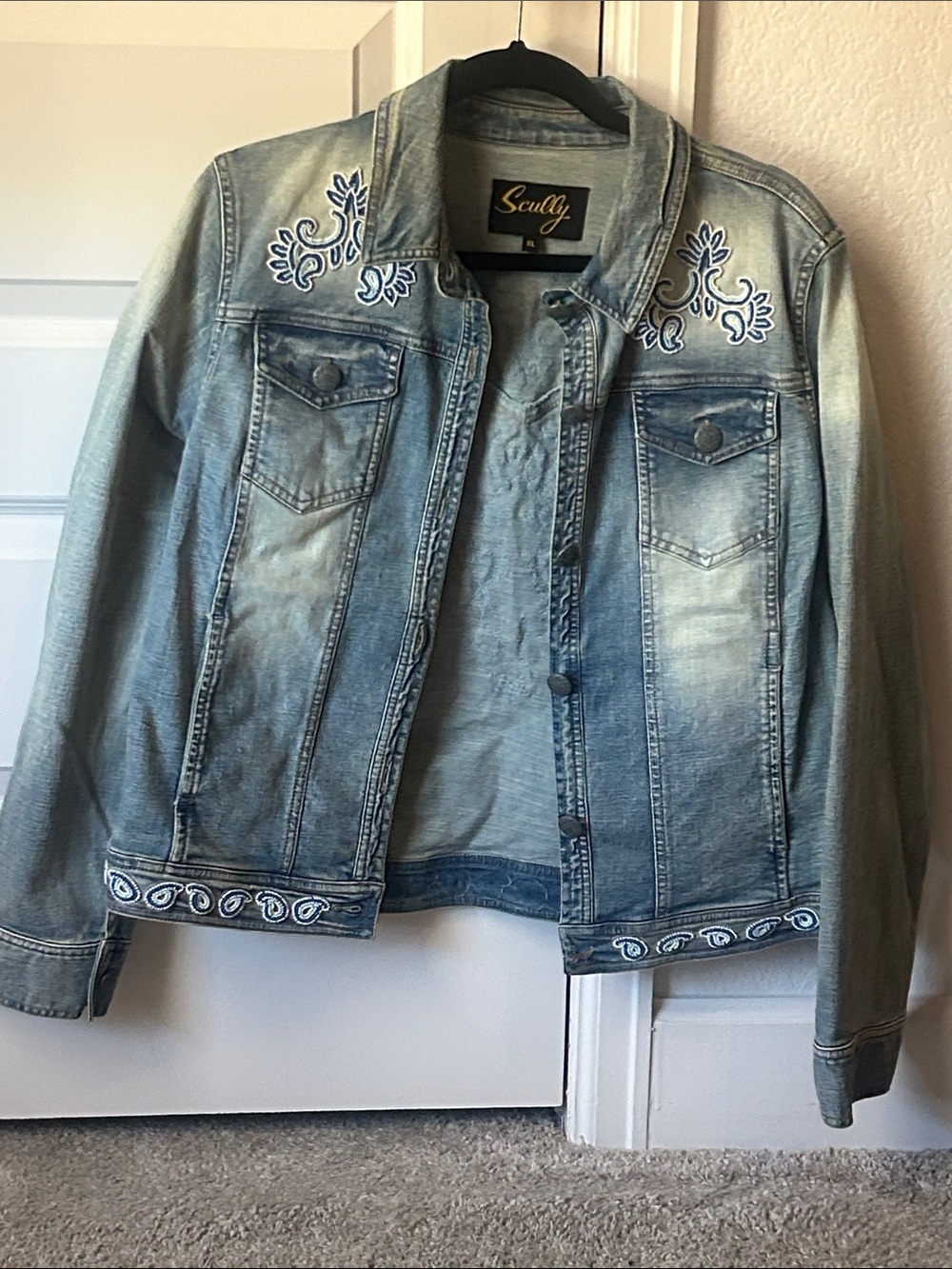 Scully Light Blue Embroidered Denim Jacket
